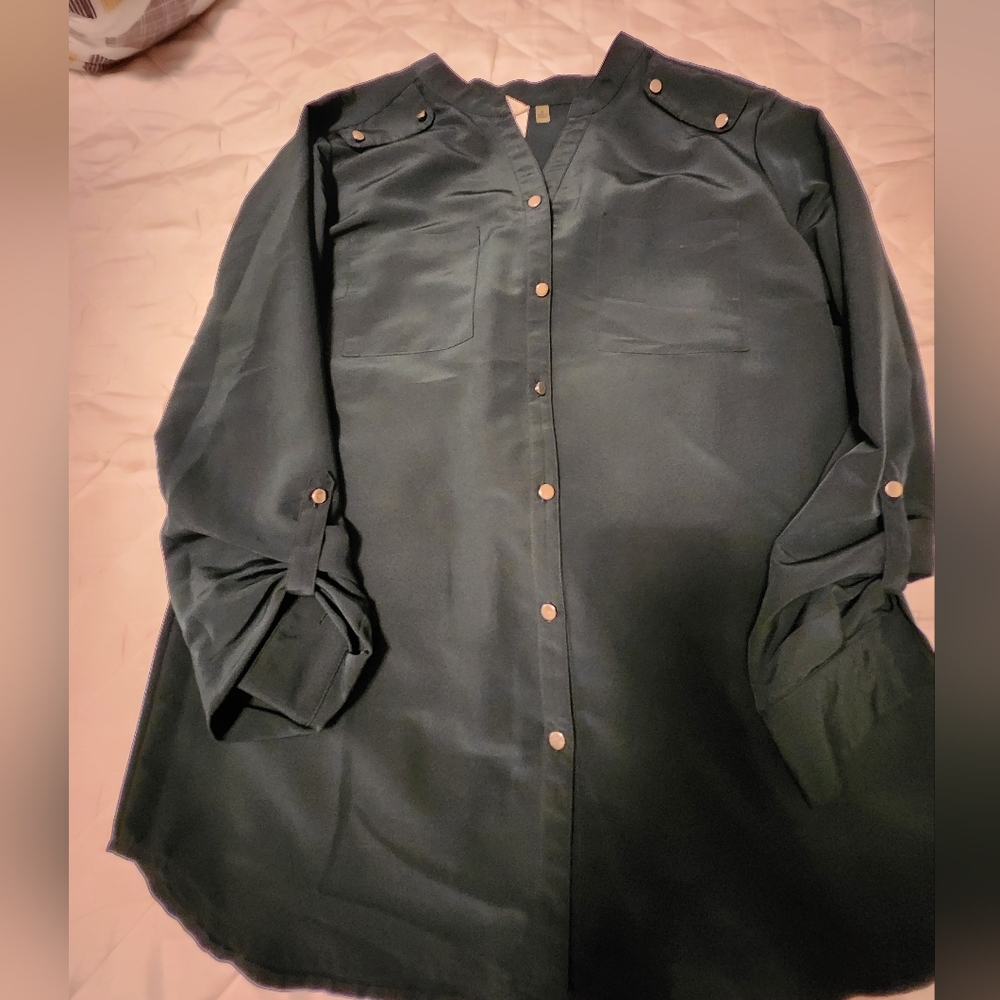 Green button down blouse